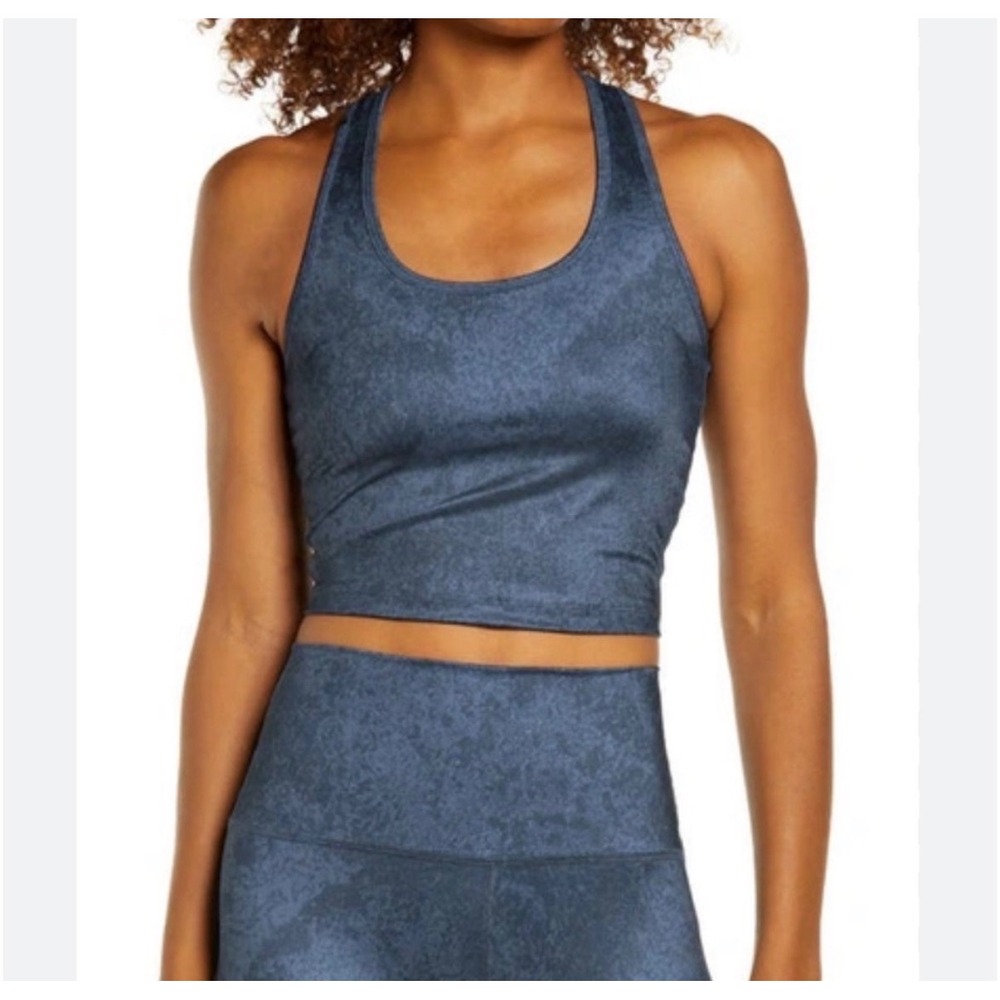 Beyond Yoga First Class Cropped Tank Distressed Naby Blue Hiking Yoga M